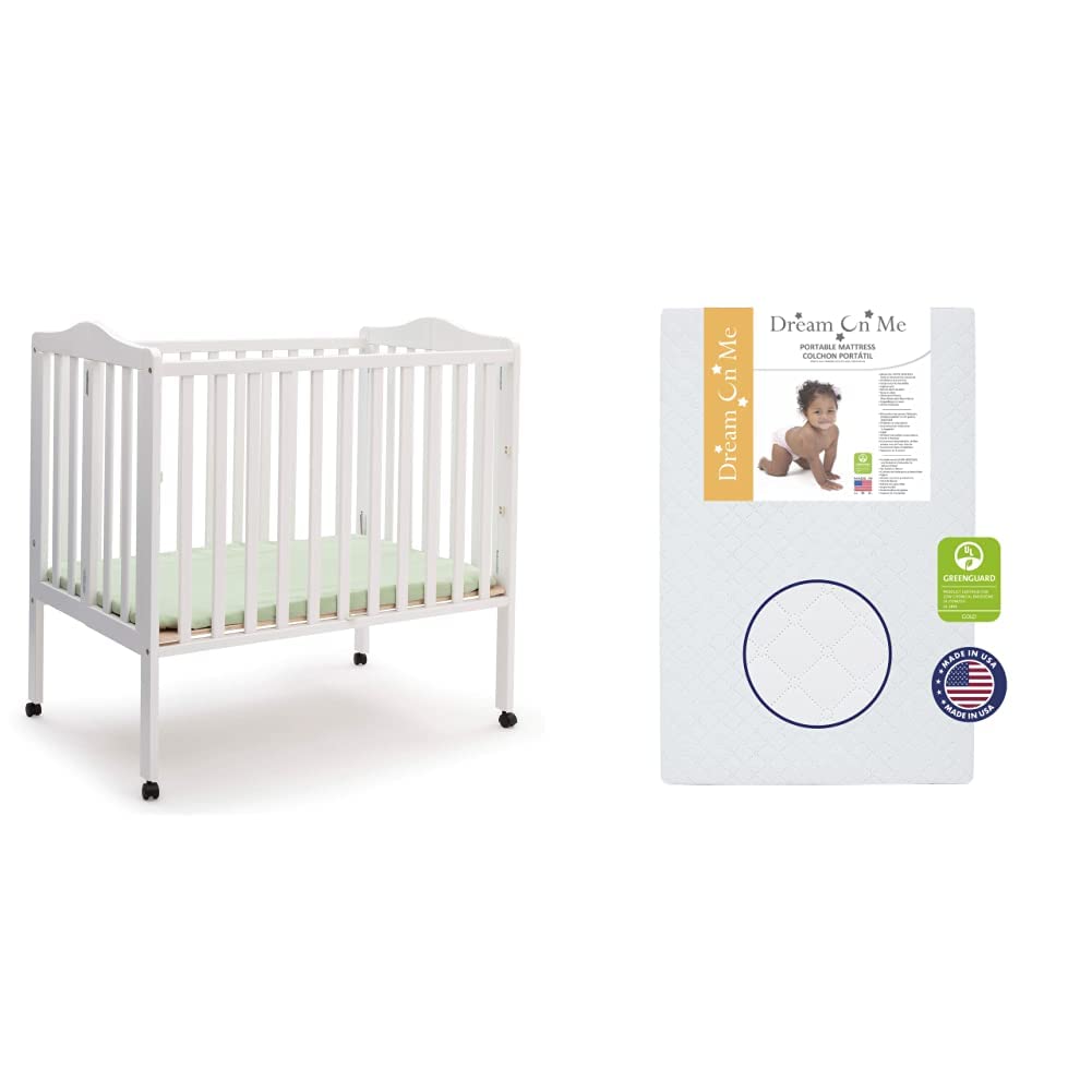 Folding Portable Mini Baby Crib with Mattress, White V50710