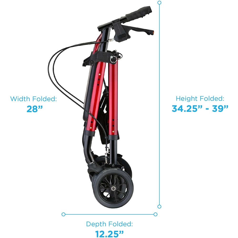 Heavy Duty Petite Rollator Walker with Padded Seat, 8" Wheels, Red O217