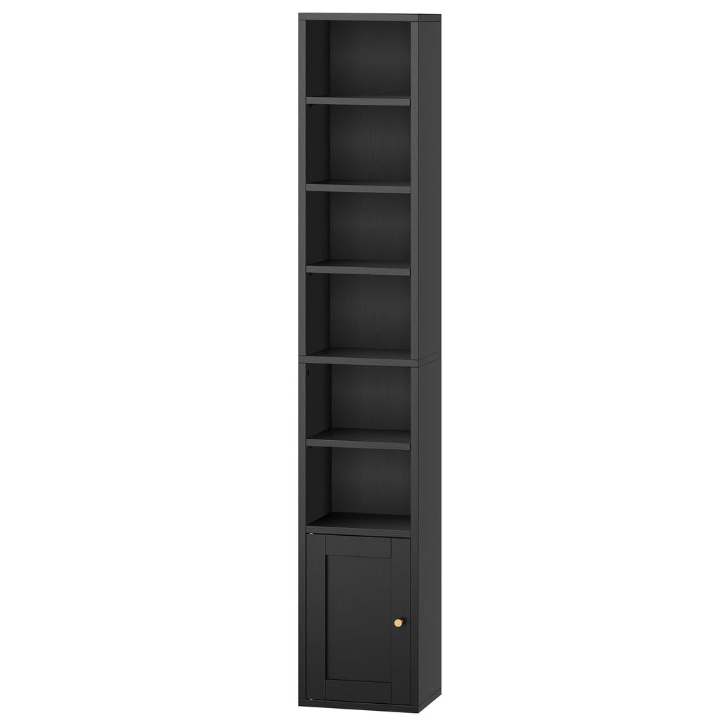 7-Tier Narrow Bookshelf with Door and Storage Cabinet, Black K959182