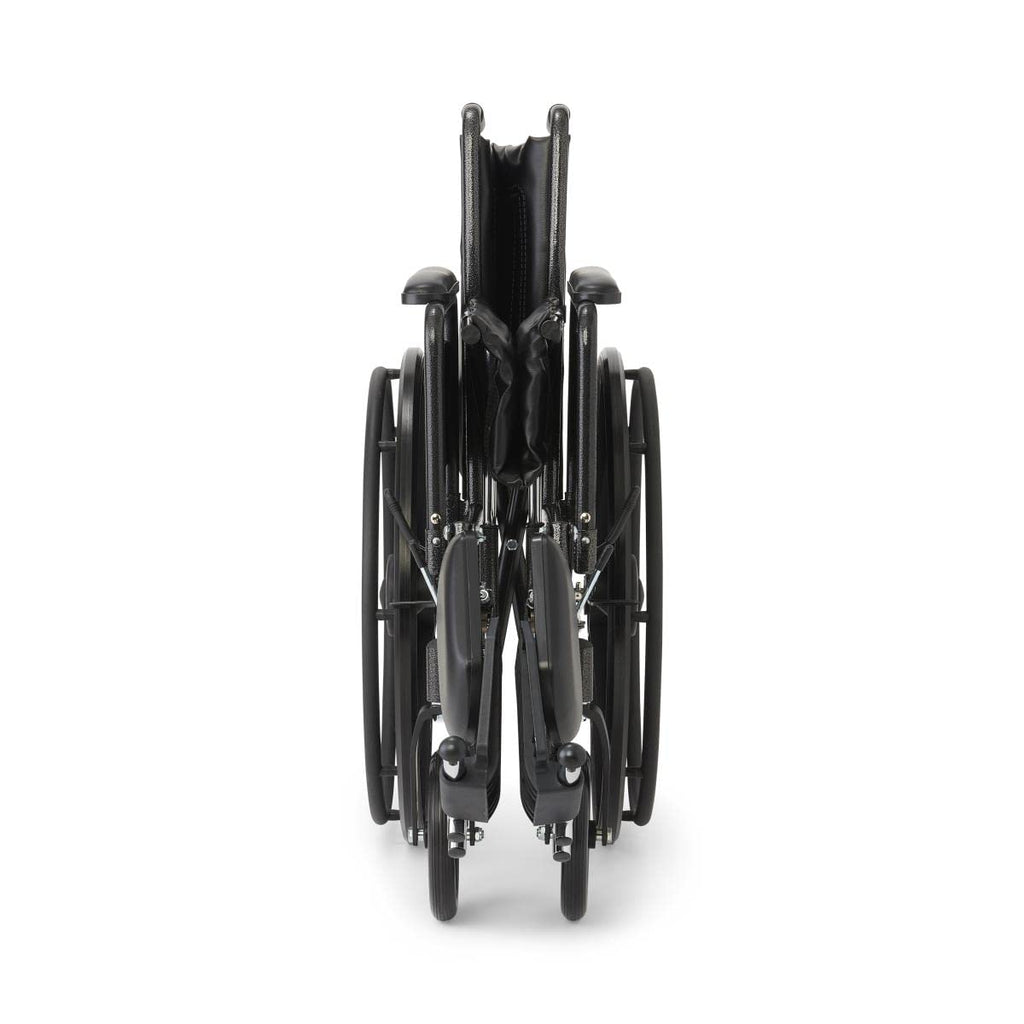 Vinyl Wheelchair with Full-Length Arms and Elevating Leg Rests, 18-Inch Wide Seat, Black G79105