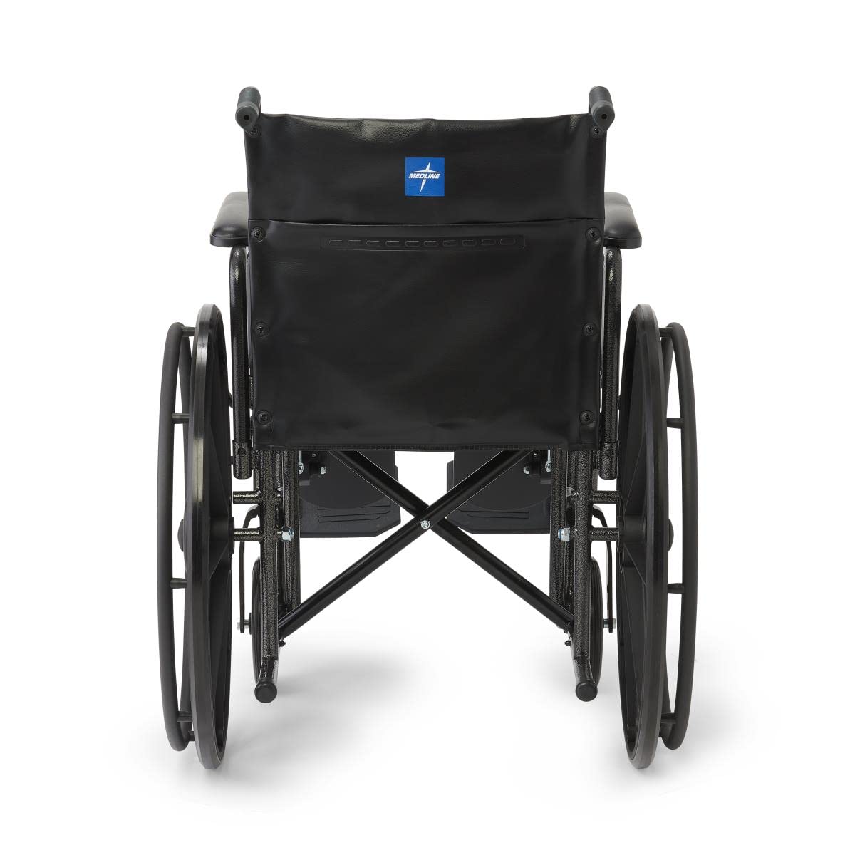 Vinyl Wheelchair with Full-Length Arms and Elevating Leg Rests, 18-Inch Wide Seat, Black G79105