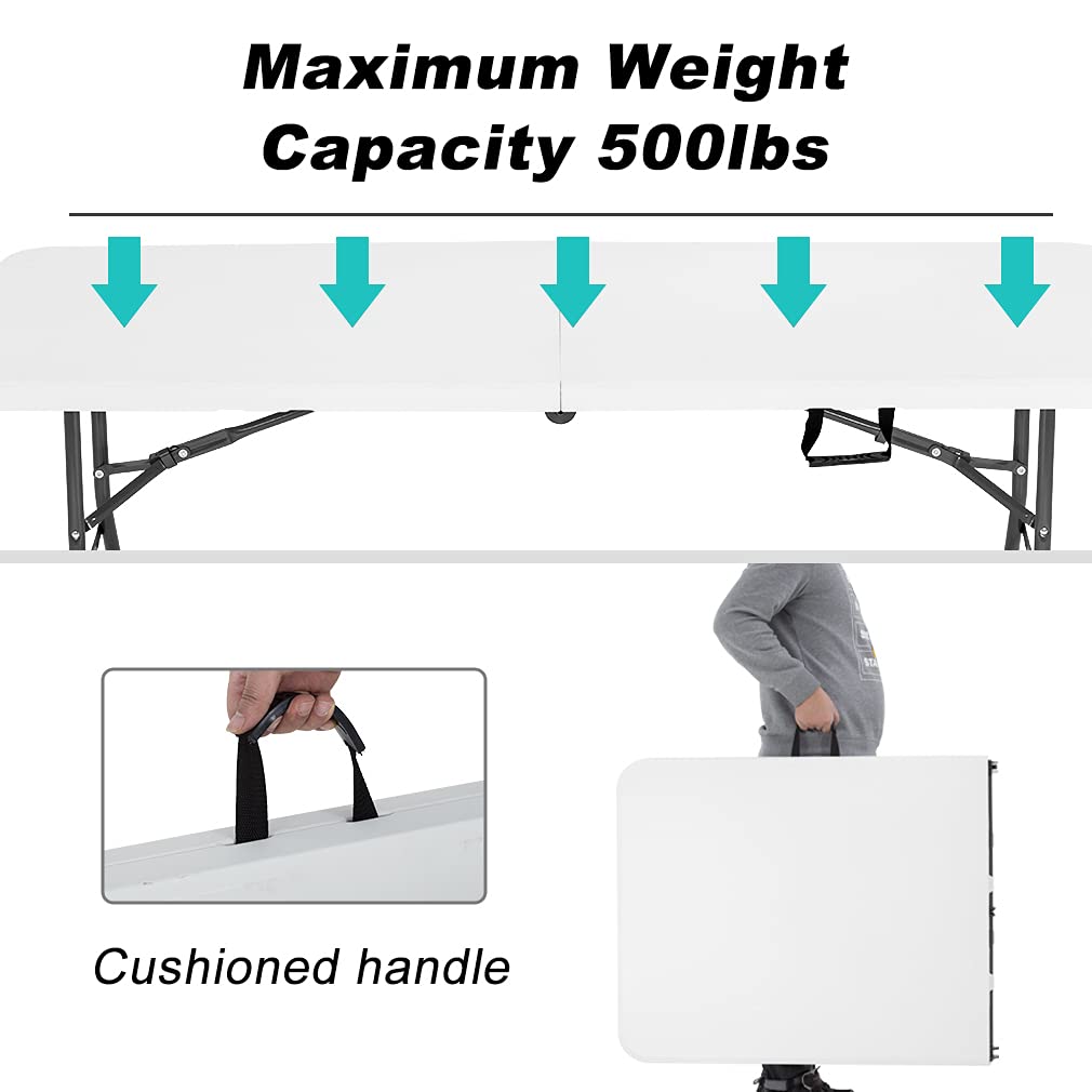 6 ft Folding Table Portable Heavy Duty Adjustable Height White Y709