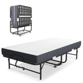 Folding Bed with Mattress, Twin Size Metal Bed Frame with Wheels L452994