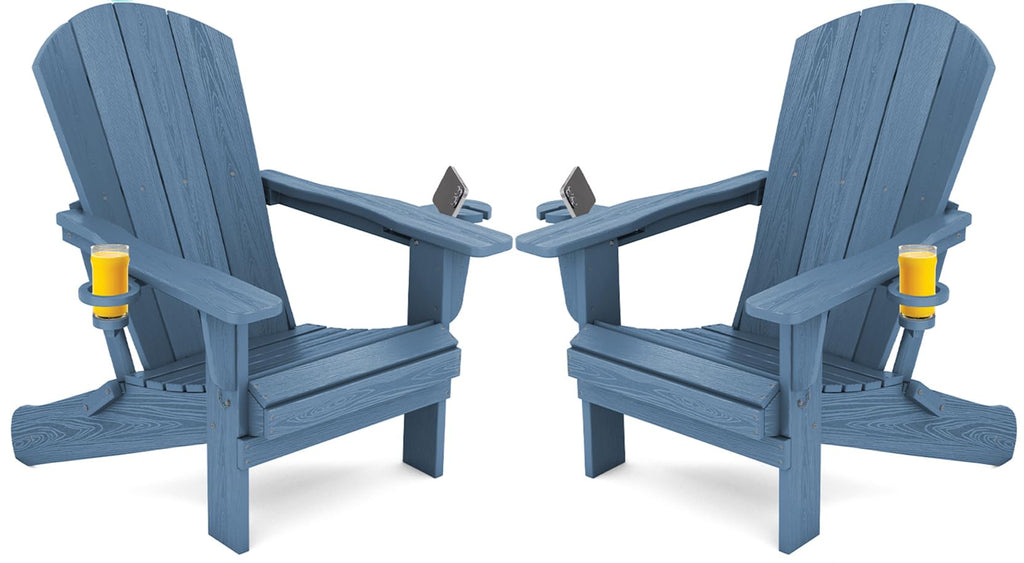 Blue Foldable Adirondack Chair Set of 2 with Cup Holders Q700