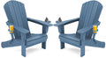Blue Foldable Adirondack Chair Set of 2 with Cup Holders Q700
