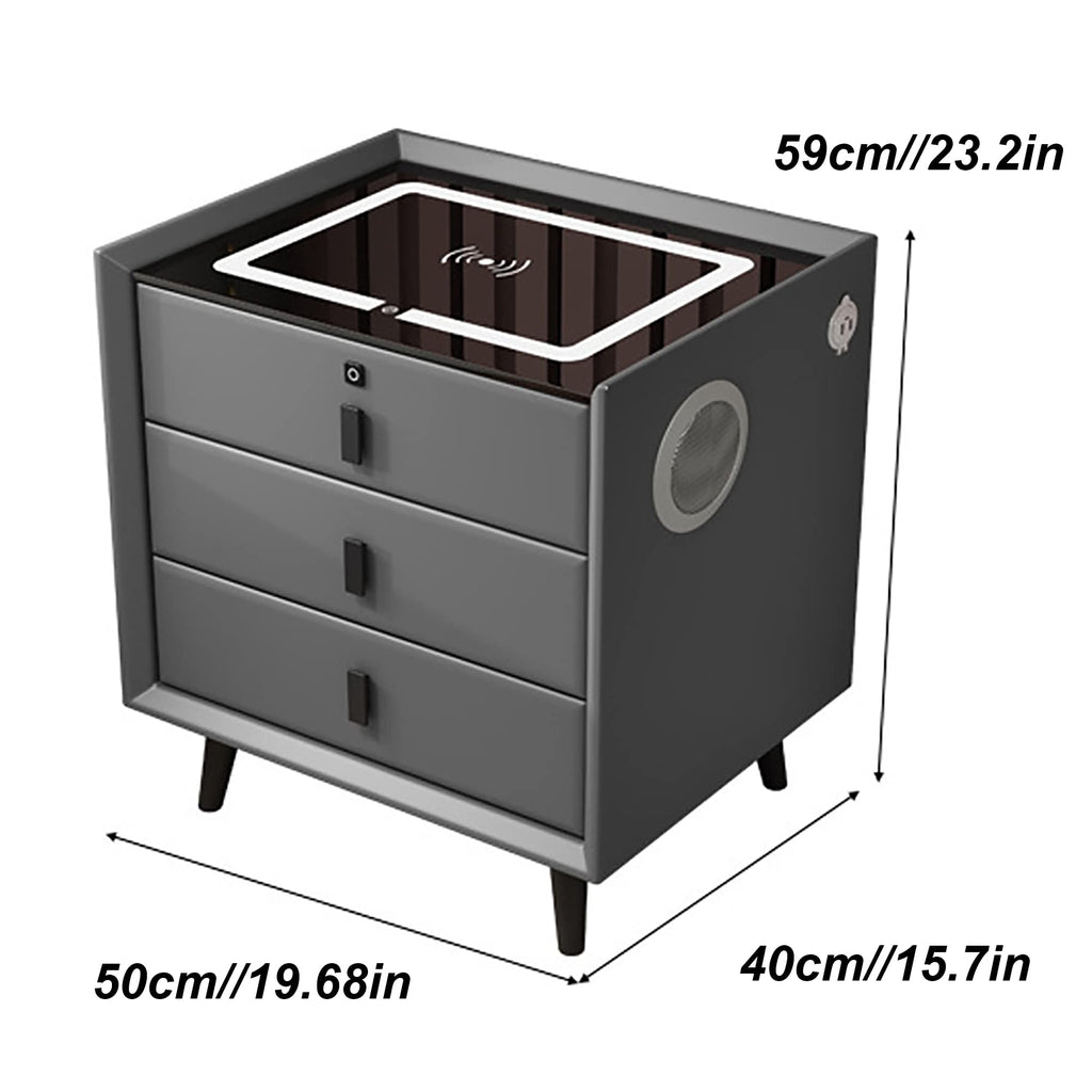 White Nightstand with Wireless Charging Station and Fingerprint Lock Drawer F32303