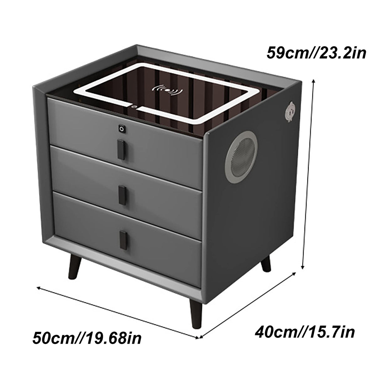 White Nightstand with Wireless Charging Station and Fingerprint Lock Drawer F32303