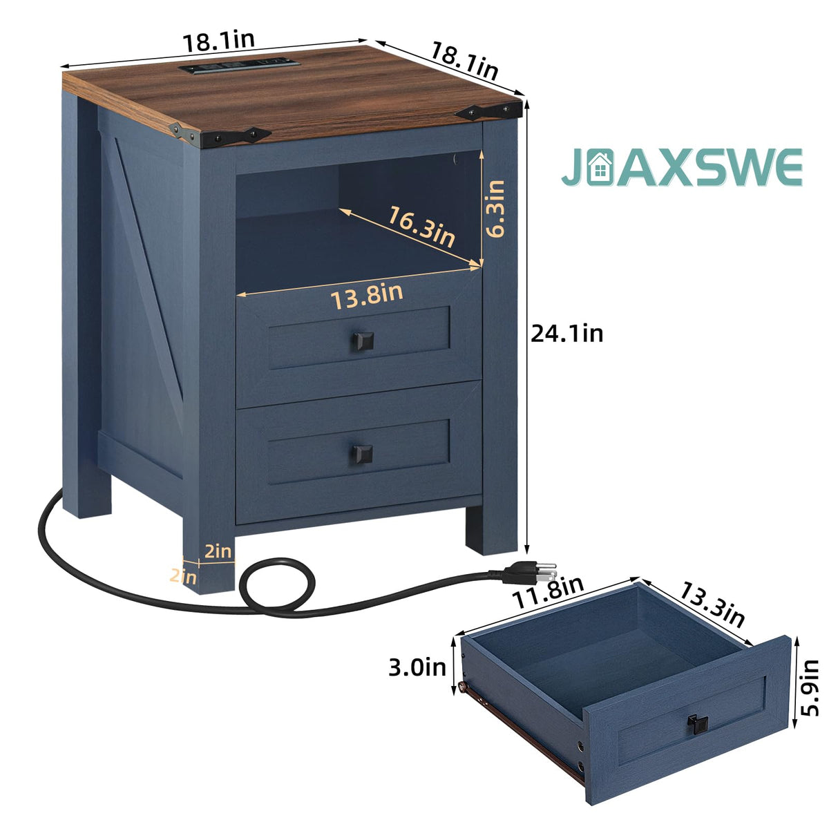 Set of 2 Nightstands with Charging Station and 2 Drawers C424