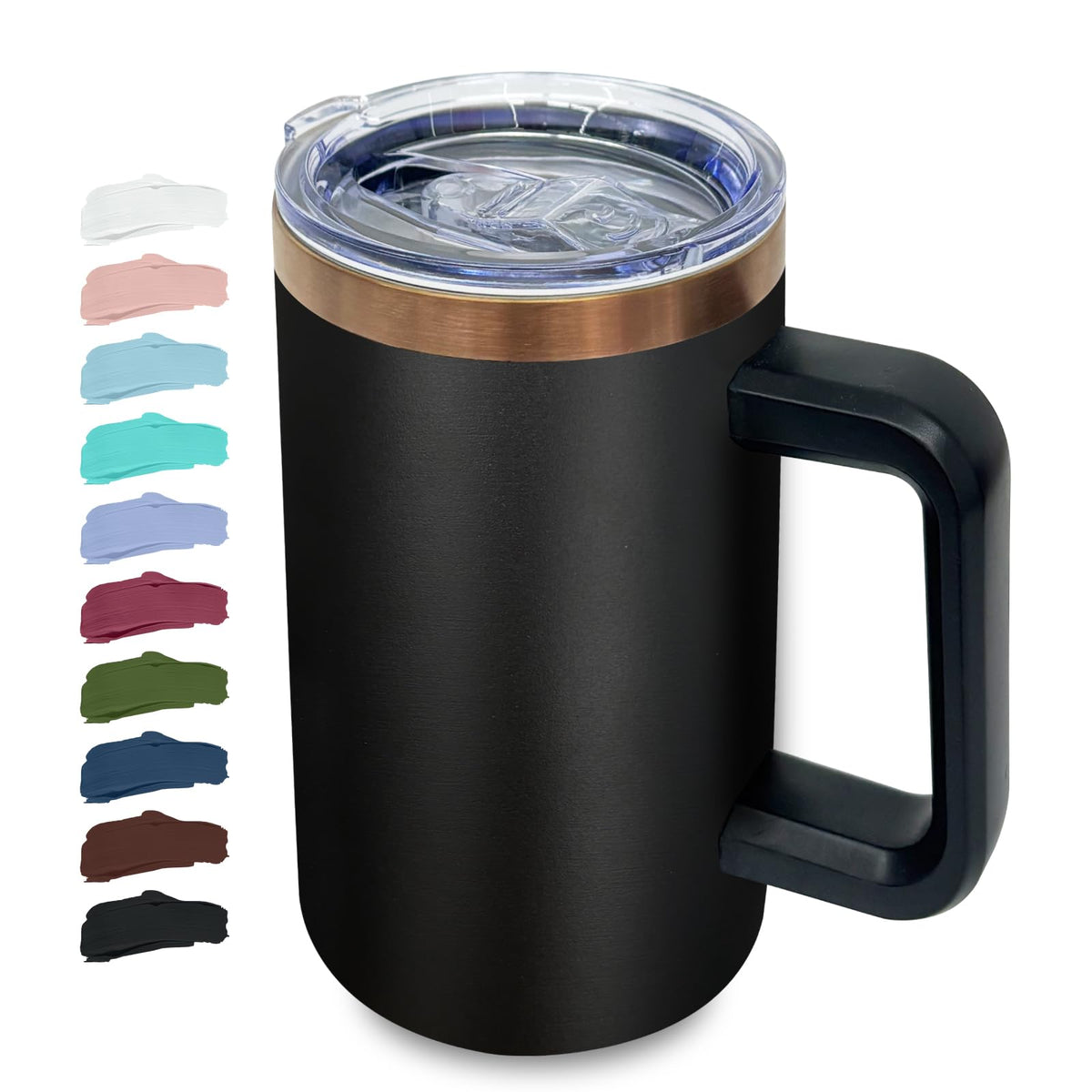 22oz Insulated Coffee Mug with Handle and Lid Black A2167