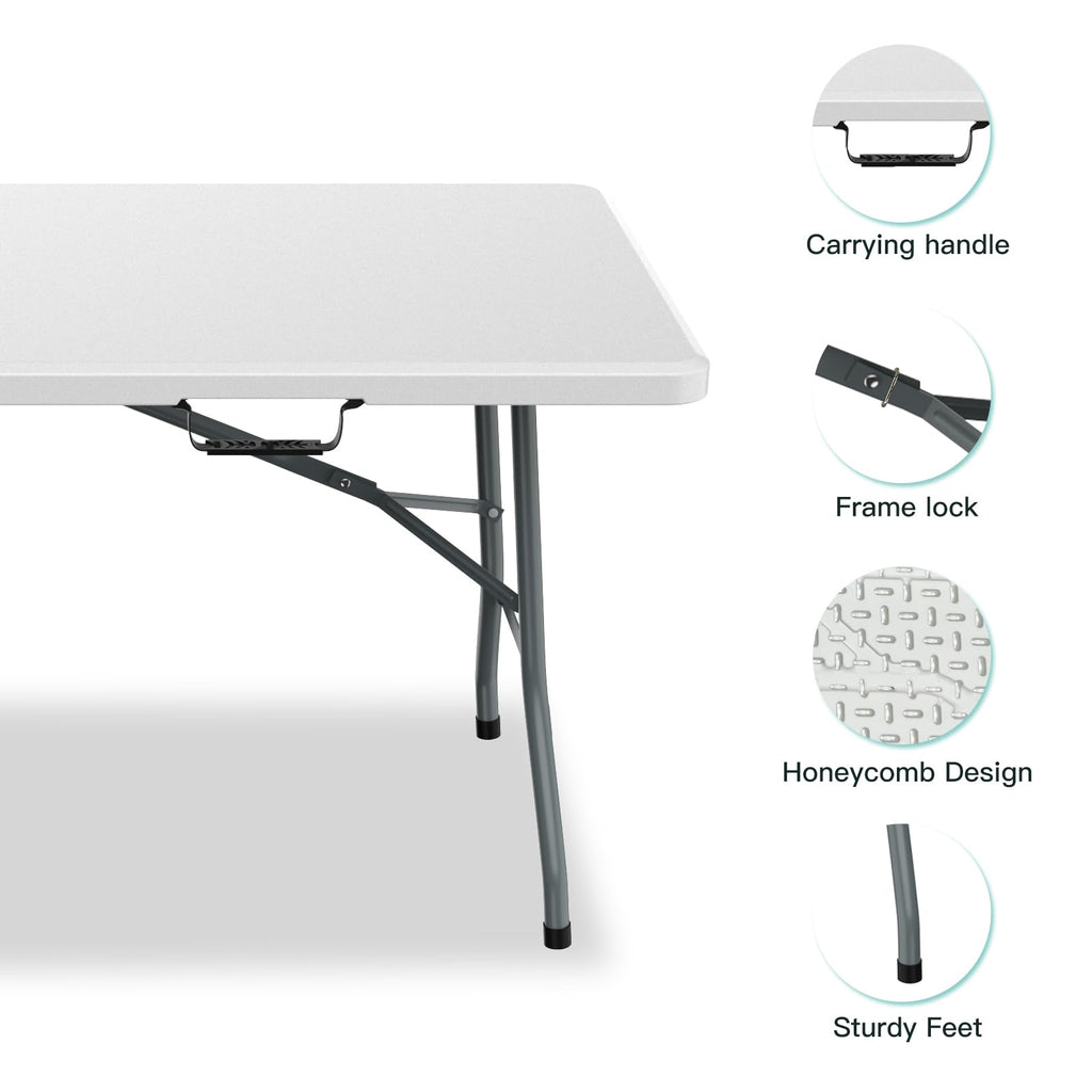 6 ft Portable Folding Table, Waterproof Top, 330 lb Capacity T2290