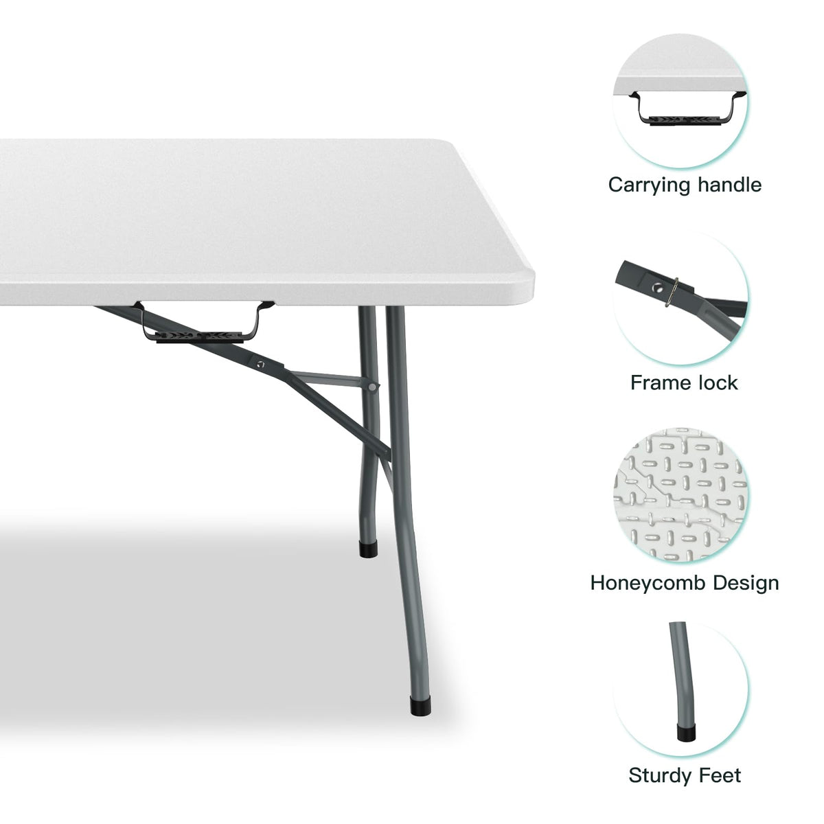 6 ft Portable Folding Table, Waterproof Top, 330 lb Capacity T2290