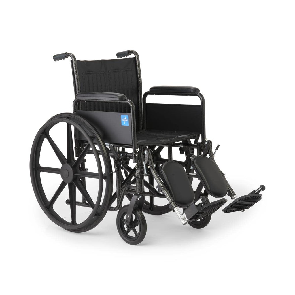 Vinyl Wheelchair with Full-Length Arms and Elevating Leg Rests, 18-Inch Wide Seat, Black G79105