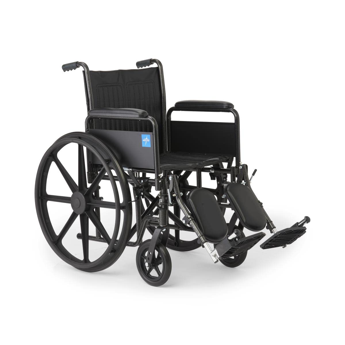 Vinyl Wheelchair with Full-Length Arms and Elevating Leg Rests, 18-Inch Wide Seat, Black G79105