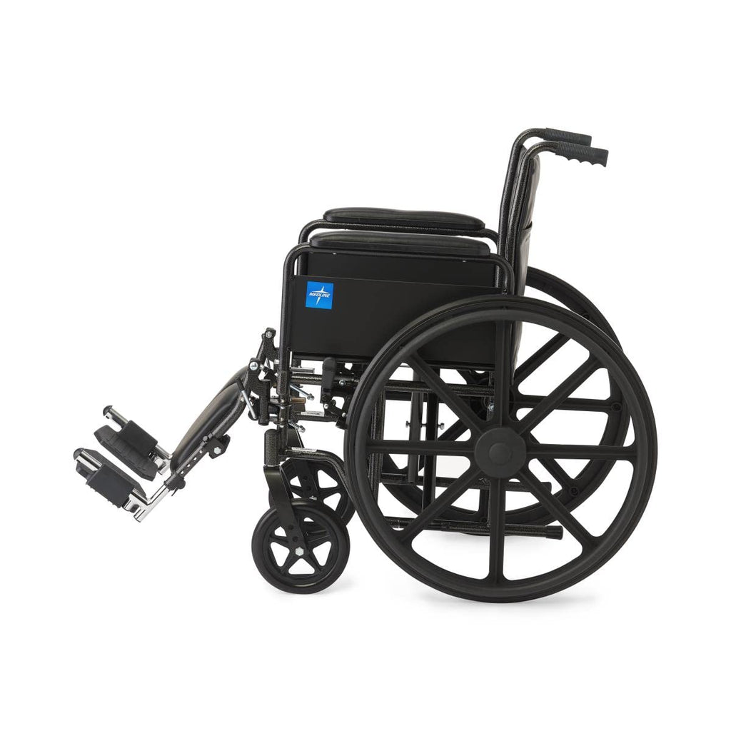 Vinyl Wheelchair with Full-Length Arms and Elevating Leg Rests, 18-Inch Wide Seat, Black G79105