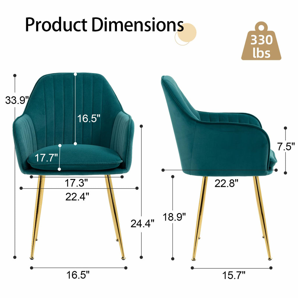 Velvet Accent Arm Chairs Set of 2 with Golden Legs C942254
