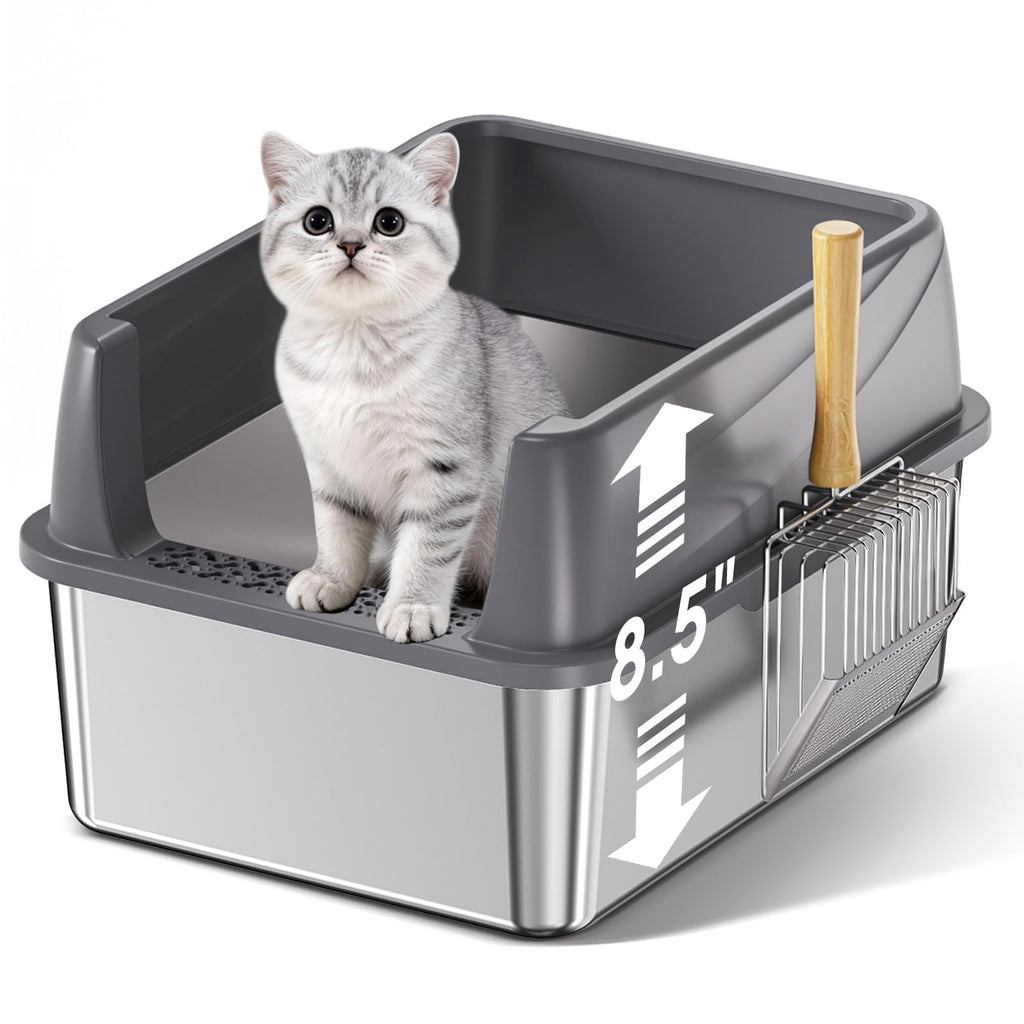 Stainless Steel High Sided Litter Box with Scoop J214966