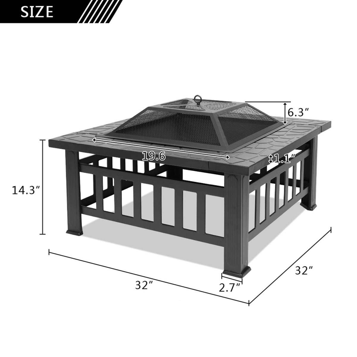 32" Wood Burning Metal Fire Pit with Poker B20885