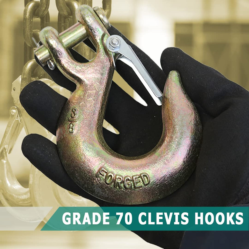 4 Pack 3/8" Grade 70 Forged Clevis Slip Hook with Safety Latch G8415