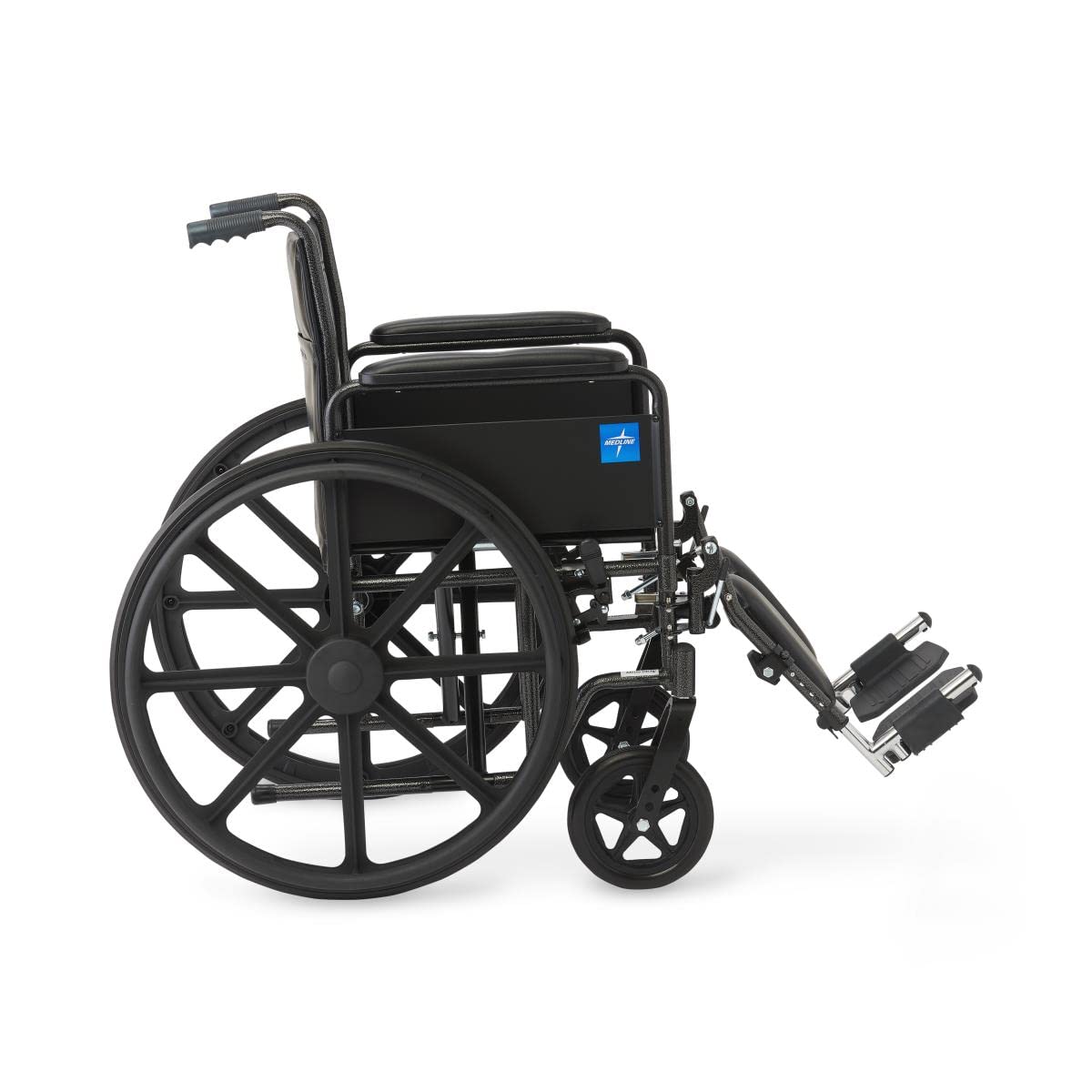 Vinyl Wheelchair with Full-Length Arms and Elevating Leg Rests, 18-Inch Wide Seat, Black G79105