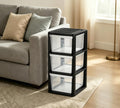 Black 3 Drawer Plastic Storage Tower with Clear Bins X588