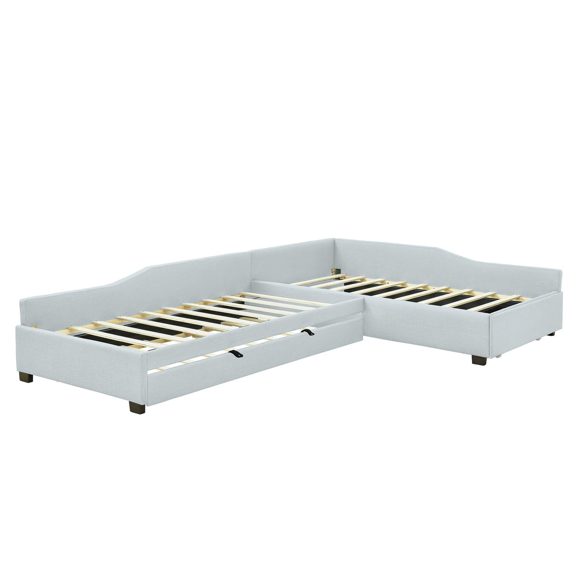 Double Twin Size L Shaped Upholstered Daybed with Trundle and Storage Drawer M917