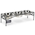 Black Triple Bowl Dog and Cat Feeder Stand with 3-2 Qt Stainless Bowls R4809