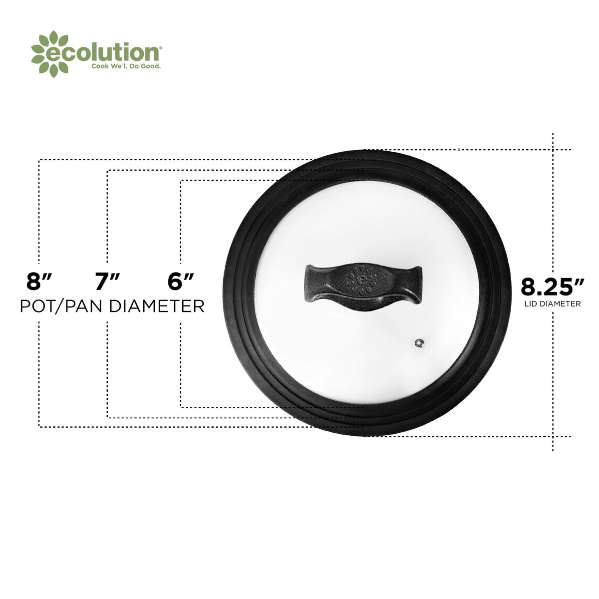 Universal Lid for Pots and Pans, Fits 6-Inch to 8-Inch Cookware, Tempered Glass Replacement Lid with Heat Resistant Silicone Edge, Dishwasher Safe, Made without BPA, Small, Black A192