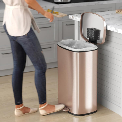 13.2 Gallon Rose Gold Stainless Steel Step Trash Can L687417