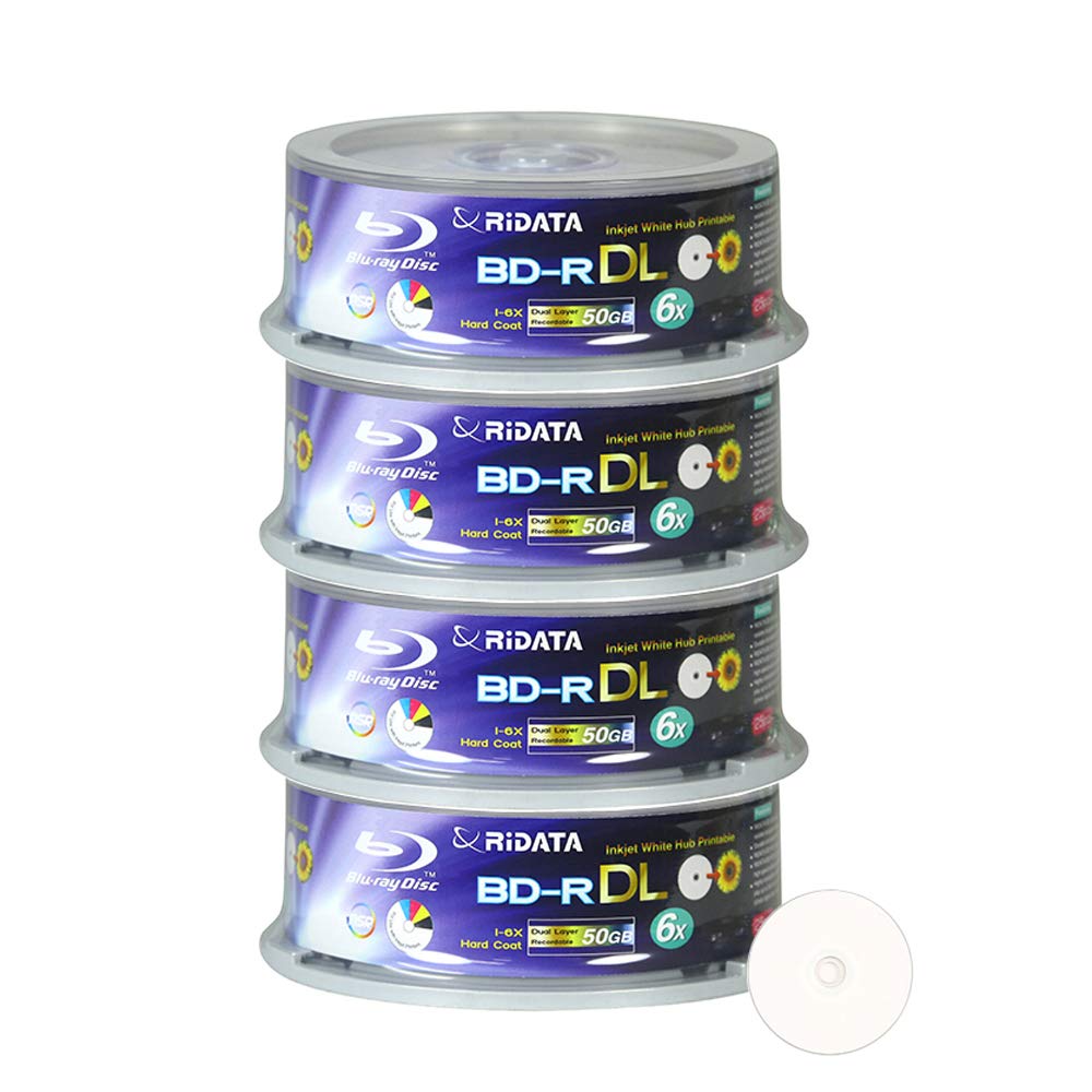 100 Pack BD-R DL Dual Layer 6X 50GB White Inkjet Printable Disc J381