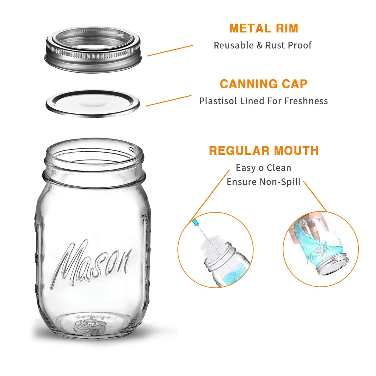 16 Oz 6 Pack Regular Mouth Mason Jars F37299