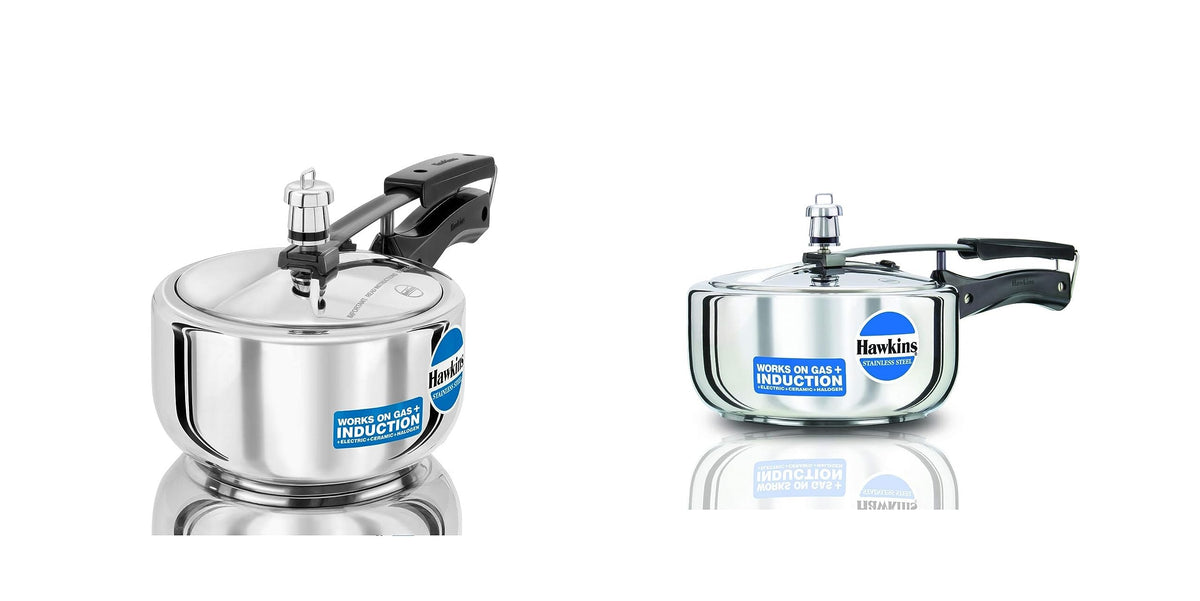 Stainless Steel Induction and Gas Compatible Pressure Cooker Combo Set, Silver (2 litre and 3 litre wide) H354