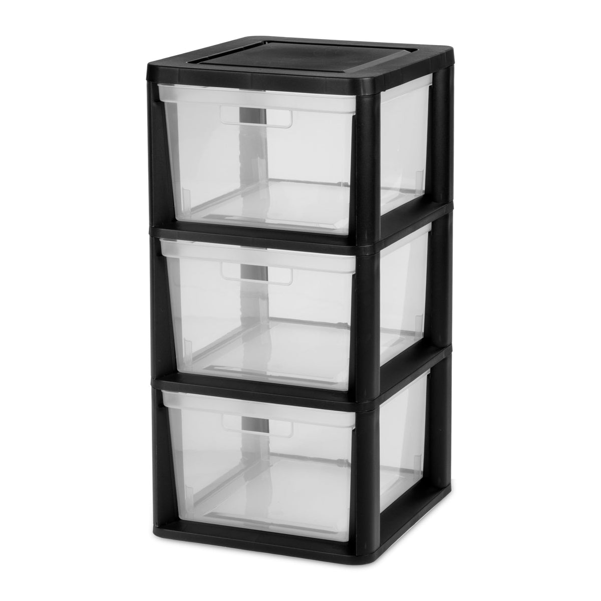 Black 3 Drawer Plastic Storage Tower with Clear Bins X588