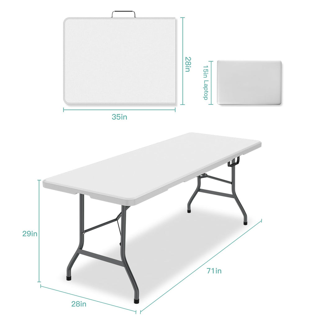 6 ft Portable Folding Table, Waterproof Top, 330 lb Capacity T2290