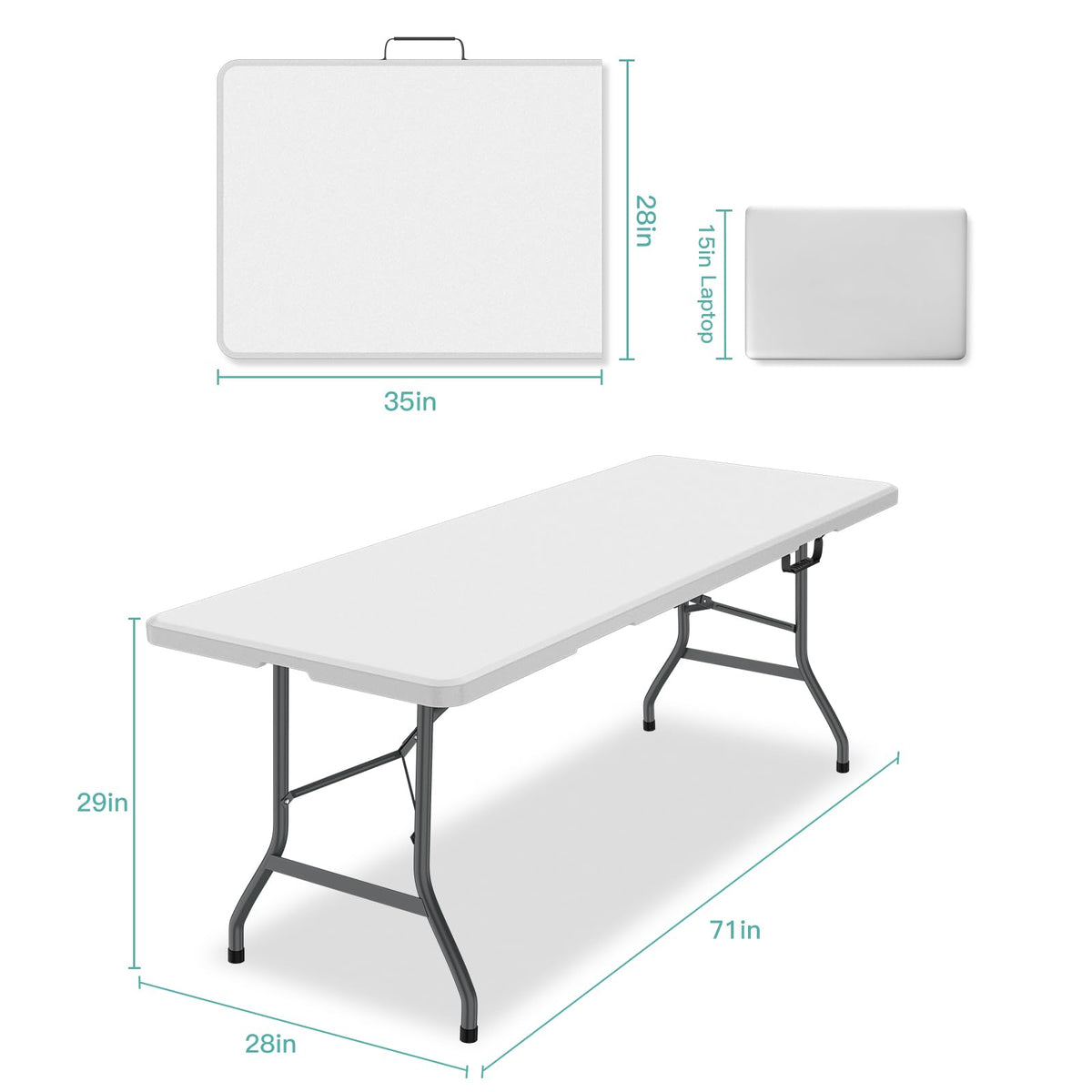 6 ft Portable Folding Table, Waterproof Top, 330 lb Capacity T2290