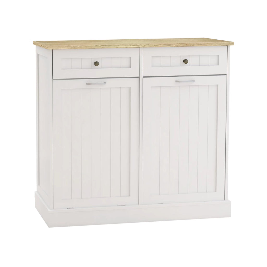 White 2x10 Gallon Solid Wood Trash Cabinet U96719