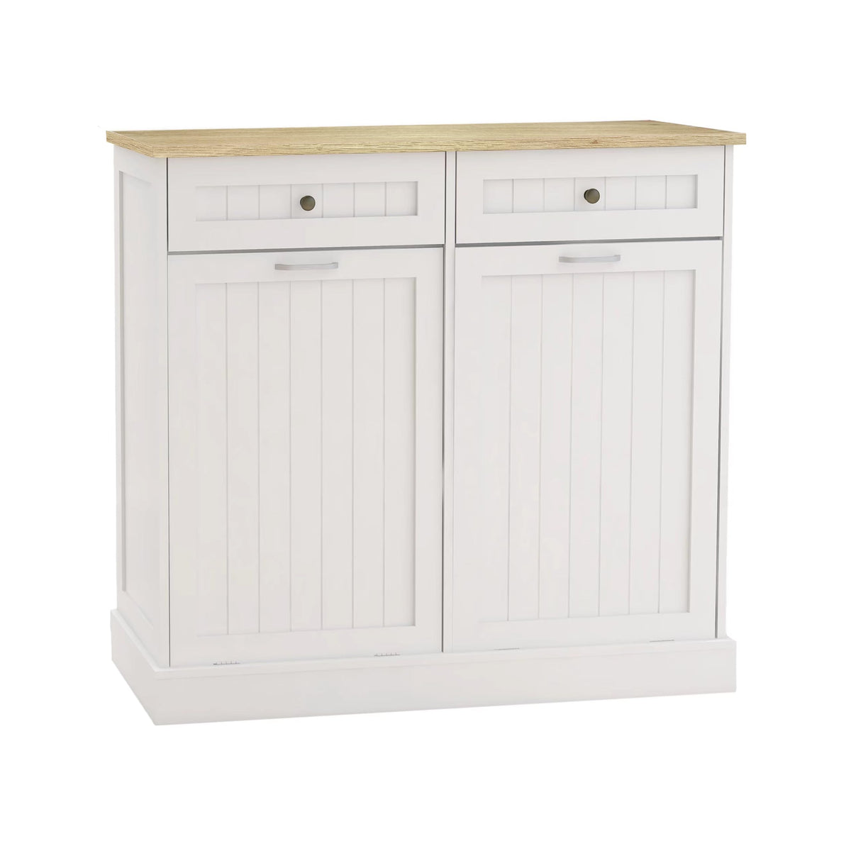 White 2x10 Gallon Solid Wood Trash Cabinet U96719
