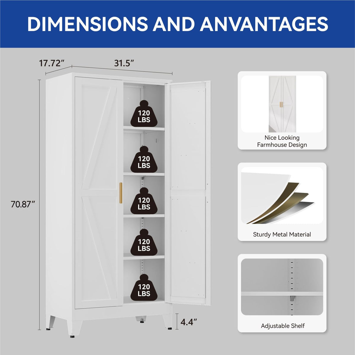 Metal Wardrobe Closet with Doors, 71'' Tall Steel Armoire with Shelves C77152
