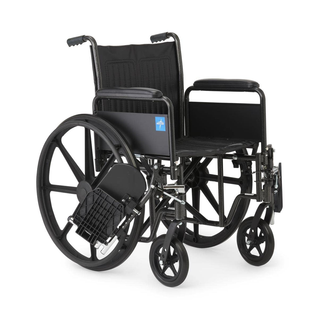 Vinyl Wheelchair with Full-Length Arms and Elevating Leg Rests, 18-Inch Wide Seat, Black G79105