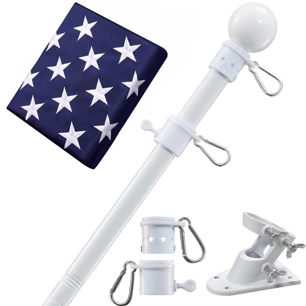 5ft Tangle Free Metal House Flag Pole with 3x5 Embroidered US Flag F366