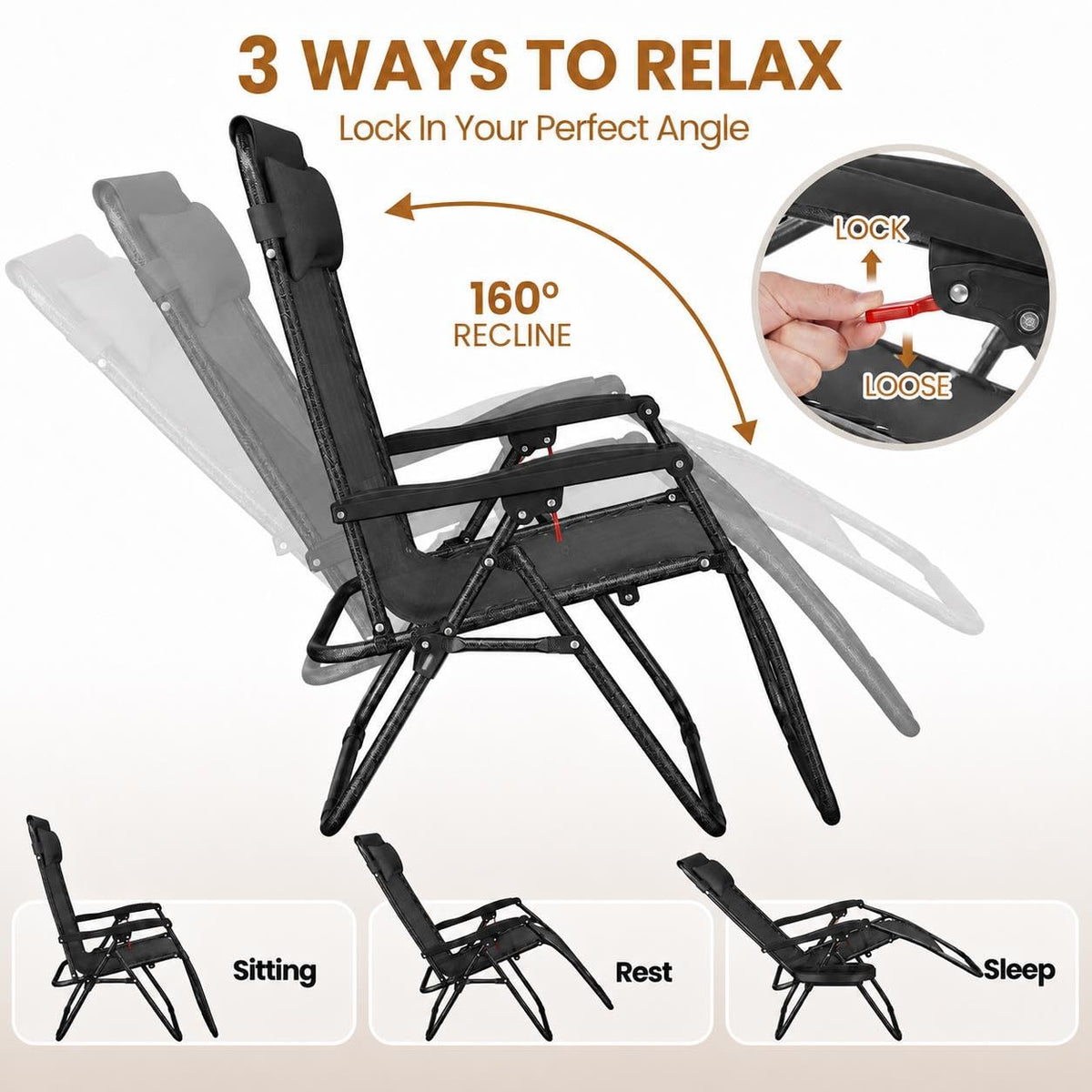 26" Zero Gravity Recliners Set of 2 Dark Black O1556