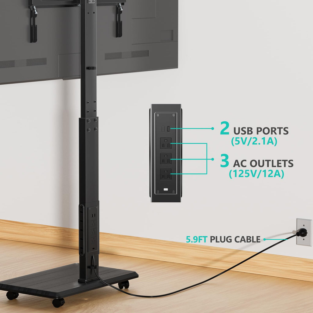 Rolling TV Stand with Power Outlet for 39-75 inch TV, Black O491
