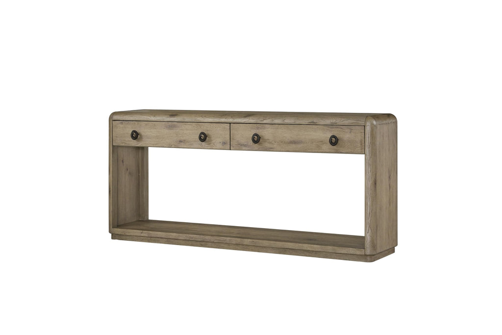 English Knotty Oak Console Table, Solid Wood and Engineered Wood Veneer, Two Self-Closing Drawers, Open Lower Shelf, Rounded Edges, 72 x 16 x 32.25 Inchs, Oak Finish S603510