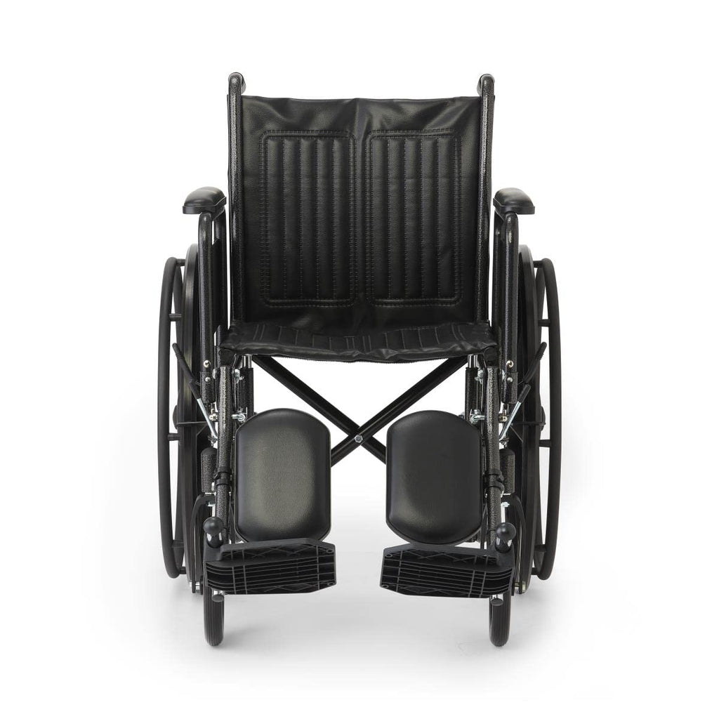 Vinyl Wheelchair with Full-Length Arms and Elevating Leg Rests, 18-Inch Wide Seat, Black G79105