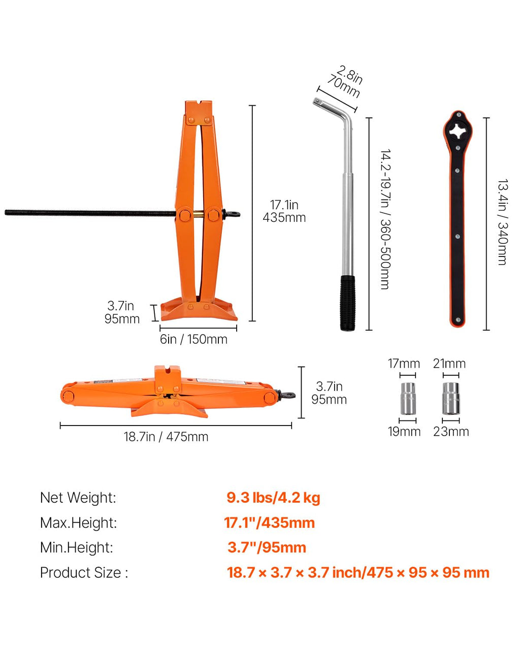 2.5 Ton Scissor Car Jack with Lifting Range E3083