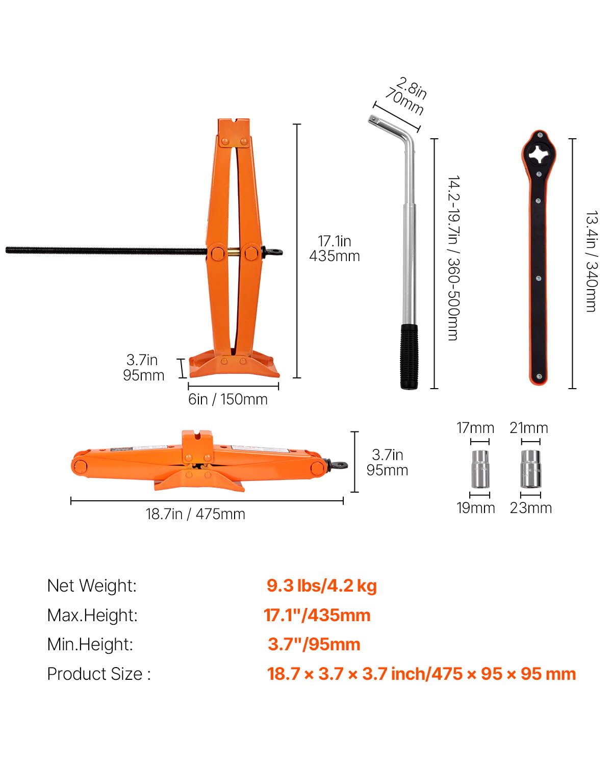2.5 Ton Scissor Car Jack with Lifting Range E3083