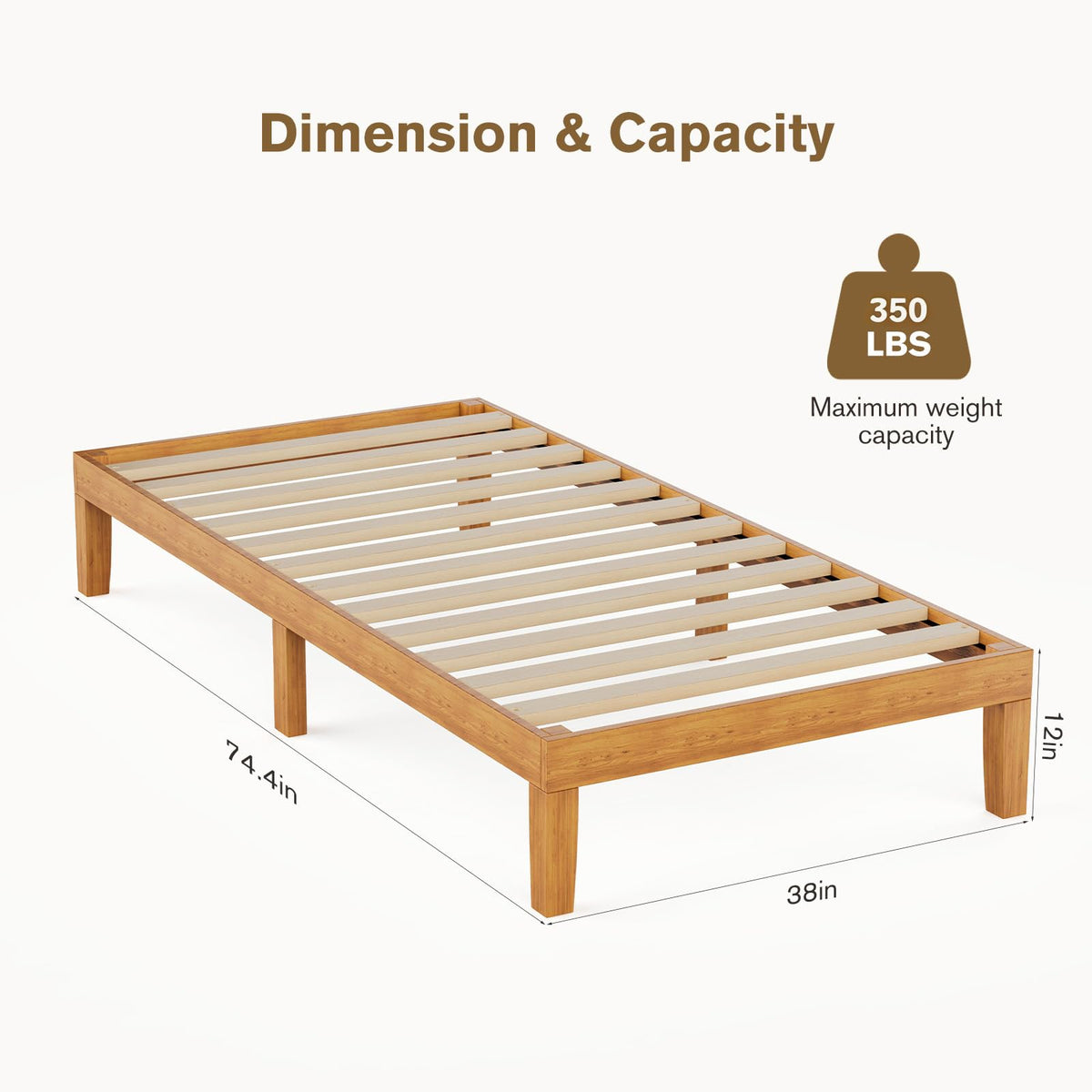 Twin Size 12 Inch Wood Platform Bed Frame T760