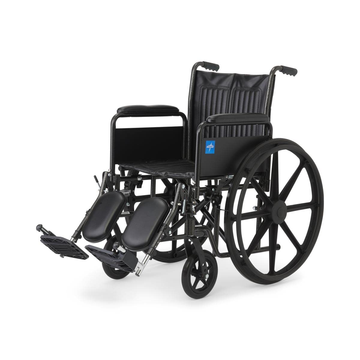 Vinyl Wheelchair with Full-Length Arms and Elevating Leg Rests, 18-Inch Wide Seat, Black G79105