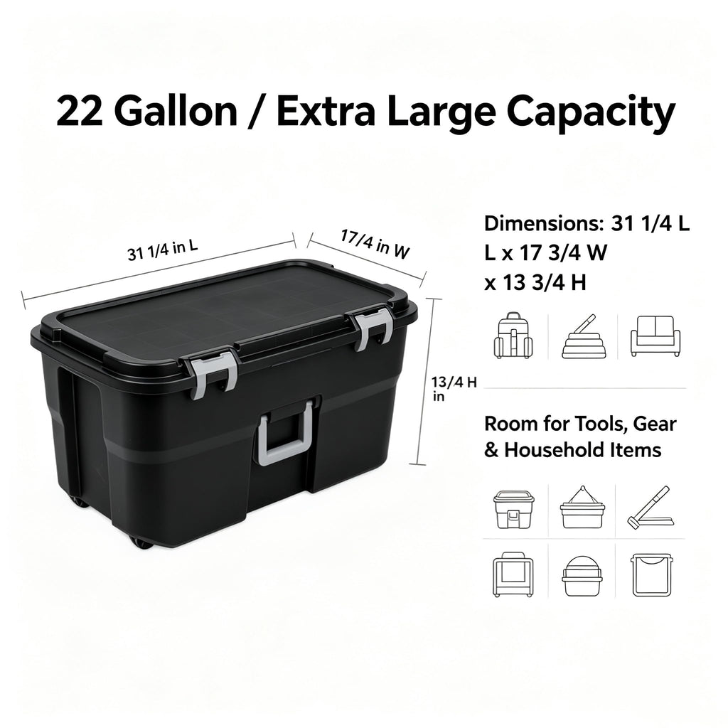 22 Gallon Wheeled Plastic Footlocker K7122