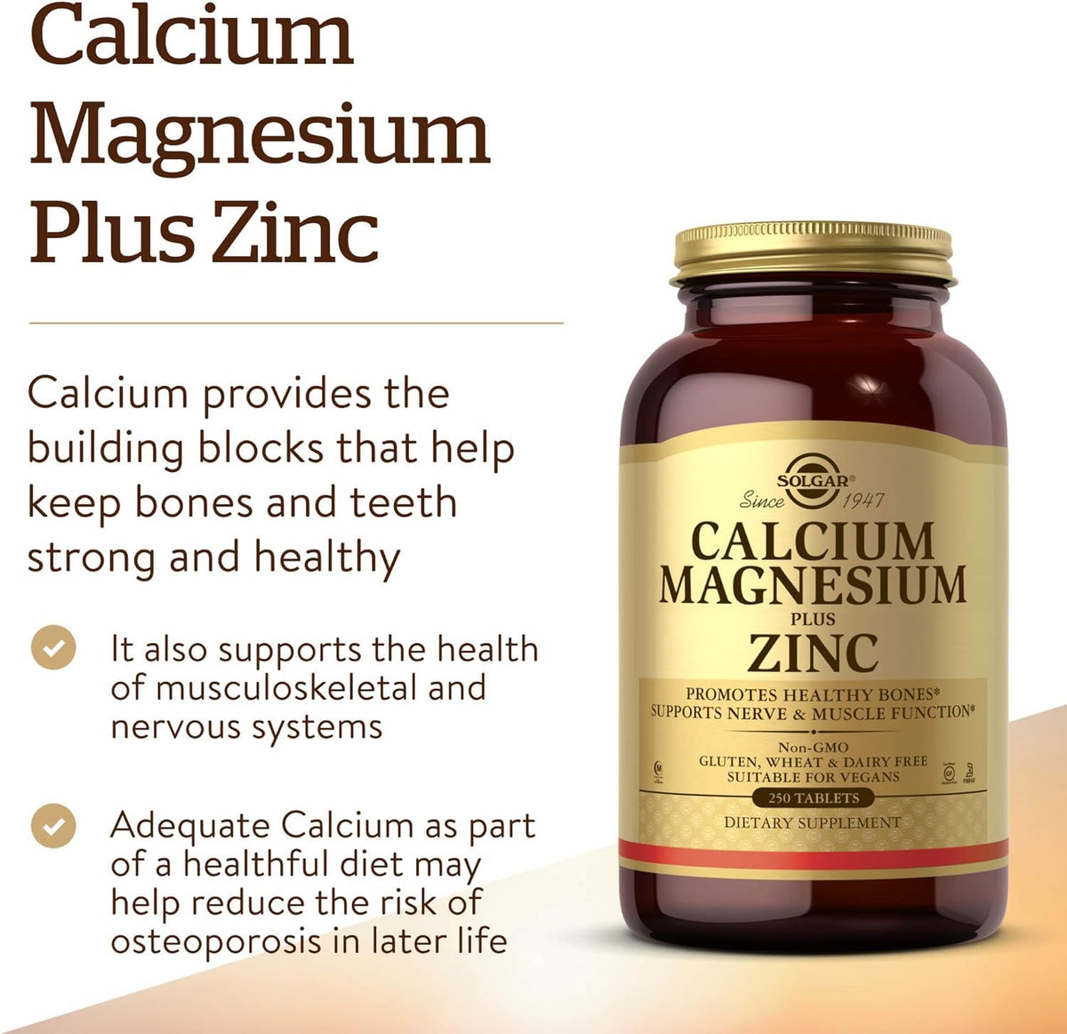 Calcium Magnesium Plus Zinc 250 Tablets V442