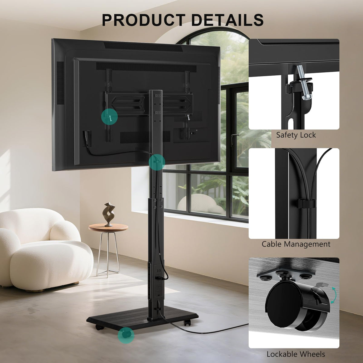 Rolling TV Stand with Power Outlet for 39-75 inch TV, Black O491